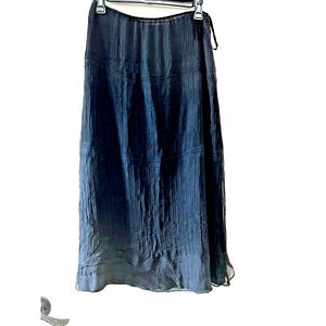 Black Silk midi Skirt textured vertical Stripe ruffle Whimsy Goth Witchy Size 2p